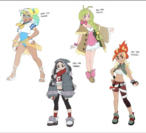 Pokemon Trainer Outfits, Pokemon Fashion, Pokemon Gym Leaders, Gijinka Pokemon, Pokemon Official, Pokemon Gym, Pokemon Clothes, Oc Pokemon, Pokémon Trainers