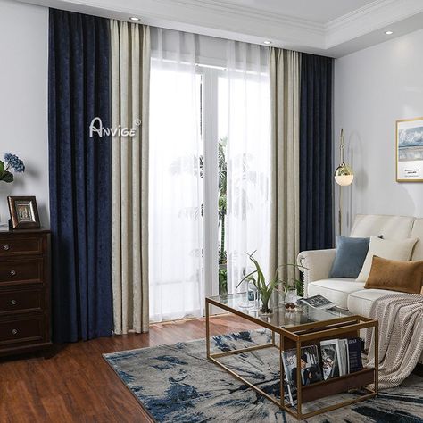 New Curtains Design Living Room 2023, Mix And Match Curtains Living Room, Two Tone Curtains Living Room, Curtains For Beige Couch, Beige Curtains Living Room Ideas, Wall Curtains Living Room, Blue And Cream Curtains, Blue Curtains Living Room Ideas, Blue And Beige Living Room