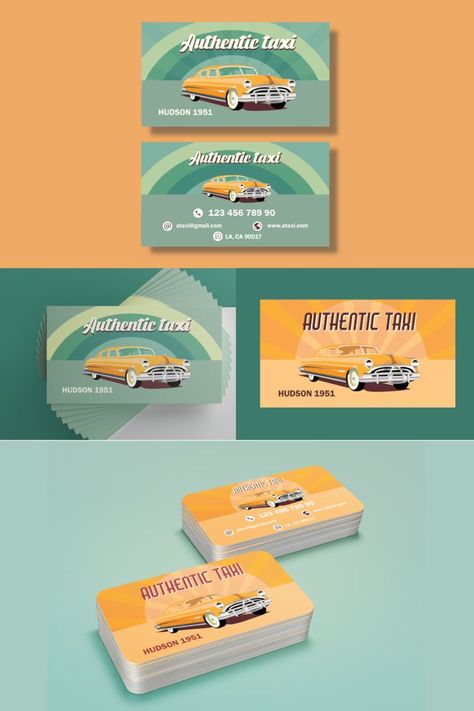 Business card in retro style #graphic design #inspiration #illustration #business card #ideas #ideas creative #vintage #retro # retro taxi Taxi Business Card, Graphic Design Inspiration Illustration, Vintage Business Card Design, Taxi Business, Business Card Ideas, Retro Business Card, Business Card Stand, Illustration Business, Inspiration Illustration