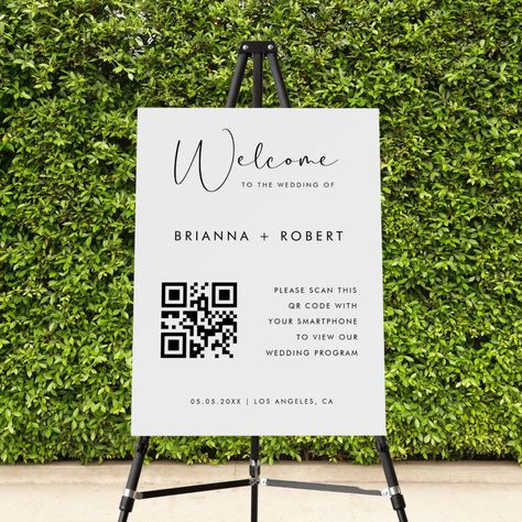 Qr Code Wedding Program, Wedding Qr Code Sign, Wedding Program Board, White Welcome Sign, Wedding Program Examples, Engagement Board, Wedding Reception Program, Wedding Program Sign, Qr Code Wedding