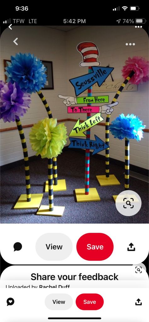 Dr Seuss Truffula Trees, Seuss Decorations, Dr Seuss Decorations, Doctor Suess Birthday, Dr Seuss Party Ideas, Dr Seuss Classroom, Truffula Trees, Dr Seuss Activities, Dr Seuss Crafts