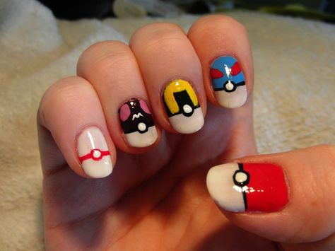 Uwu Nails, Game Nail Art, Pokeball Nails, Gamer Nails, Pokemon Nail Art, Nerd Nails, Mama Nails, Pokemon Nails, Pokemon Wedding