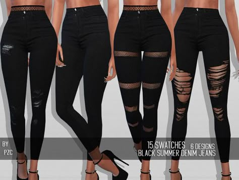 -Black Summer Denim Jeans with 15 swatches and 6 designs.  Found in TSR Category 'Sims 4 Female Everyday' Sims 4 Cc Black Ripped Jeans, The Sims 4 Cc Resource Jeans, The Sims 4 Cc Resource Pants, Sims4 Pants Cc, Jeans Sims 4 Cc, Free Sims 4 Cc Clothes, Sims 4 Cc Jeans, Sporty Summer, Sims 4 Black Hair