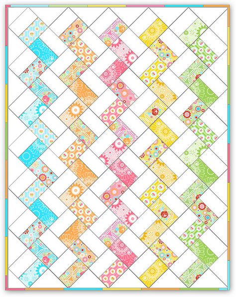 Super Zig     The picture is a tutorial all in itself -- shows how to create this quilt! Themed Quilts Ideas, Jelly Roll Quilt, Jelly Roll Quilts, Jelly Roll Quilt Patterns, Baby Quilt Ideas, Quilt Modernen, Jellyroll Quilts, Jelly Rolls, Strip Quilts