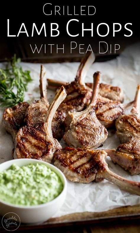 Grilled Lamb Lollipop Chops - This lamb recipe is great for those new to cooking lamb and also perfect for casual entertaining. Deliciously juicy grilled lamb rib chops, seared to perfection served with a sweet spring pea and lemon dip. Everyone loves them and they are so quick and easy to put together. Lollipop Lamb Chops Recipe, Lollipop Lamb Chops, Pea Dip, Lamb Lollipops, Lemon Dip, Lamb Chops Recipe, Lollipop Recipe, How To Cook Lamb, Grilled Lamb Chops