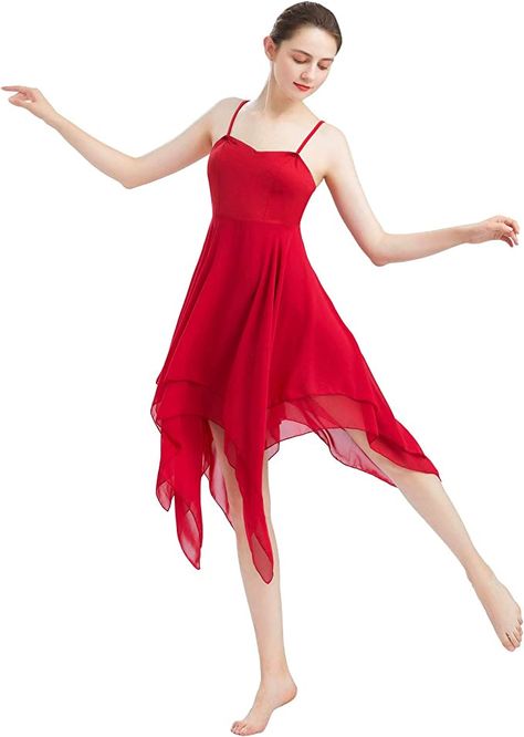 Contemporary Dance Wear, Red Dance Costumes, Contemporary Dance Dress, Simple Red Dress, Red Flowy Dress, Lyrical Dance Dresses, Ballet Dancewear, Dance Costumes Dresses, Lyrical Dresses