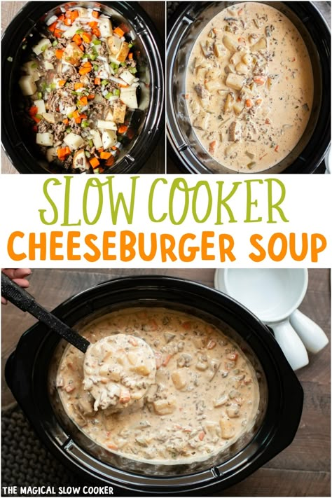 Slow Cooker Cheeseburger Soup is thick and creamy! Great for a fall night. - The Magical Slow Cooker #cheeseburgersoup #slowcooker Slow Cooker Cheeseburger Soup, Cheeseburger Soup Slow Cooker, Cheeseburger Soup Crockpot, Soup Christmas, Magical Slow Cooker, The Magical Slow Cooker, Cheeseburger Soup, Fall Night, Crockpot Dishes