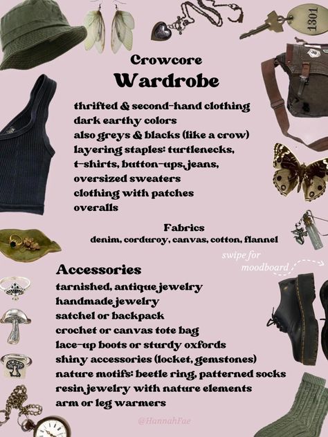 Goblincore Journal Ideas, Crowcore Pfp, Goblincore Essentials, Crow Core Fashion, Crowcore Outfit Masc, Gremlincore Clothes, Ravencore Outfit, Crow Core Aesthetic Outfits, Crow Core Outfit