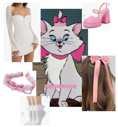 Marie Halloween Costume, Rom Com Costume Ideas, Marie Cat Costume, Vintage Halloween Outfits, Halloween Costume With Overalls, Cutesy Halloween Costumes, Blonde Movie Characters Costumes, Aristocats Outfit, White Cat Halloween Costume