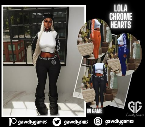 Lola Chrome Hearts | Patreon Chrome Heart Leggings, Sims 4 Mac, Black Simmer, Heart Leggings, The Sims 4 Skin, Sims 4 Family, The Sims 4 Pc, Sims 4 Cc Shoes, Free Sims 4