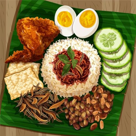 Nasi Lemak Drawing, Malaysia Food, Food Illustration Design, Food Art Painting, Anime Foods, Food Doodles, Food Aesthetics, Food Artwork, Food Sketch