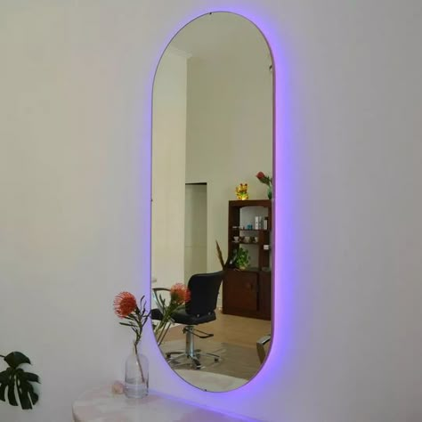 @plank.interiors on Instagram: "RGB LED backlit mirrors. So many colours to choose from! Swipe to see the colour change 🌌 @kitsune_hair" Led Mirror Bedroom, Glowing Mirror, 2023 Bedroom, Esthetics Room, Colored Led Lights, Backlit Mirror, Big Mirror, College Apartment Decor, Mirror With Led Lights