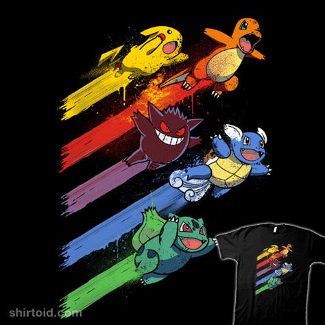 Pokésquad | Shirtoid #anime #bulbasaur #charmander #drsimonbutler #gaming #gengar #nintendo #pikachu #pokemon #pokemongo #tvshow #videogame #wartortle Kartu Pokemon, Pokemon T, Pokemon Shirts, Pokemon Poster, Pokemon Birthday Party, Pokemon Tattoo, Pokemon Birthday, Funny Tee Shirts, Cool Pokemon