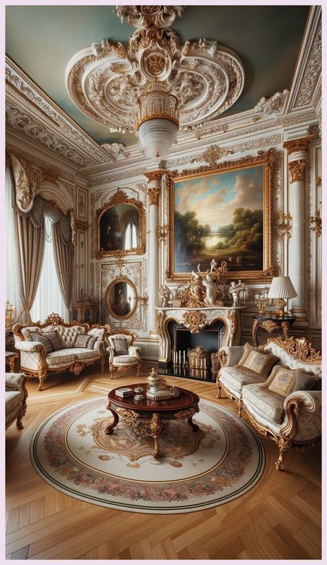 [SponsoredPost] A Living Room Filled With Furniture And A Painting, Lavish Rococo Baroque Setting, Ornate Furniture, Rococo And Baroque Styles, Elegant And Ornate, Neoclassical Style, Victorian Room, Exquisitely Ornate, Elegant Interior, Neo - Classical Style, Marble Room, Extremely Opulent, Luxurious Environment, White Elegant Baroque Design, Interior Of A Victorian House, Inside A Grand Ornate Room #Elegantinteriors #Rococorevival #Baroquebeauty #royalluxurybedroomdesign Rococo Interior Design, Baroque Interior Design, Rococo Interior, Victorian Room, Baroque Interior, Deco Baroque, Chateaux Interiors, Aesthetic Interior Design, Neo Baroque