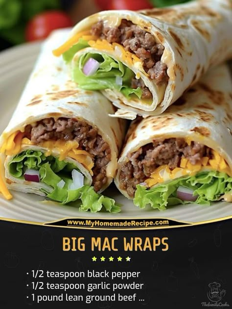 Weight Watchers Easy Recipes 2024 | Transform your Big Mac cravings into a healthier version with these delicious wraps | Facebook Delicious Wraps, Homemade Big Mac Sauce, Homemade Big Mac, Vegan Ground Beef, Easy Recipes For Beginners, Fall Cooking, Family Cookbook, Fun Easy Recipes, Crockpot Recipes Slow Cooker