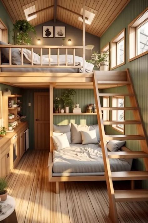 d4165b3cb6956635dde1007dfa1c2ee6.webp (896×1344) Casa Hobbit, Shed To Tiny House, Tiny House Loft, House Loft, Tiny House Inspiration, Modern Tiny House, Loft House, Tiny House Interior, Tiny House Cabin