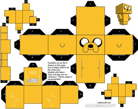 Jake Adventure Time Birthday, Adventure Time Parties, Dog Template, 3d Templates, Paper Cube, 3d Karakter, Paper Toys Template, Jake The Dogs, Paper Toy