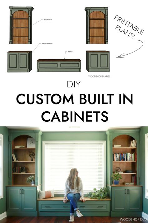 How To Build A Bench Seat With Storage, Base Cabinets For Built Ins, Diy Built In Cabinets Living Room, Cabinet Building Plans, Diy Built In Cabinets, Build A Bench Seat, Built In Cabinets Living Room, Storage Built Ins, Bench Building Plans