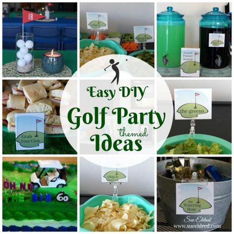 Easy DIY Golf Themed Party Ideas – Sue's Creative Workshop www.sueeldred.com #party #golf #diy #birthdayparty Golf Party Ideas, Golf Themed Party, Golf Centerpieces, Golf Party Foods, Golf Baby Showers, Diy Golf, Golf Theme Party, Golf Birthday Gifts, Golf Party Decorations