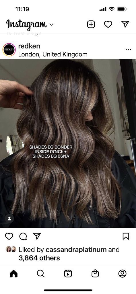 Level 7 Brown Hair With Highlights, Brunette Balayage Shades Eq Formula, Neutral Brown Shades Eq, Level 7 Highlights, Redken Shades Eq 7nch, Level 7 Toner Formulas, Ashy Brown Redken Formula, Ashy Brown Shades Eq Formula, Redken Brunette Balayage Formulas