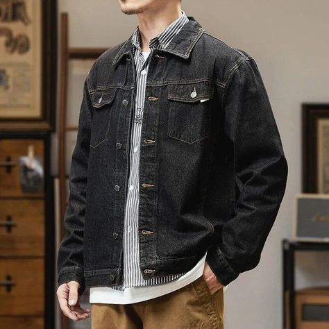 Like and Share if you want this Men's Oversized Black Denim Jacket - Casual Cotton Motorcycle Coat for Spring and Autumn Tag a friend who would love this! FAST US Shipping Buy one here ——> https://prehype.shop/mens-oversized-black-denim-jacket-casual-cotton-motorcycle-coat-for-spring-and-autumn/ #shopper #shoponline Retro Denim Jacket, Oversized Black Denim Jacket, Cowboy Jacket, Oversized Coat, Black Denim Jacket, Denim Jacket Men, Biker Style, Men's Wardrobe, Mens Spring