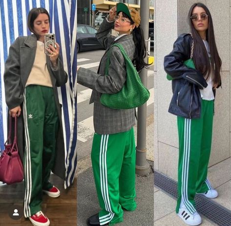 Adibreak Pants Outfit, Green Adidas Pants, Adidas Track Pants Outfit, Estilo Vanessa Hudgens, Adidas Pants Outfit, Looks Adidas, Track Pants Outfit, Loose Pants Outfit, White Pants Outfit