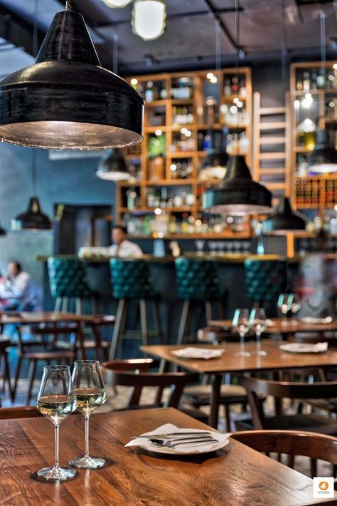 Barometer - Rustic Yet Classy Restaurant Interior | Amoeba Design - The Architects Diary Classy Restaurant Interior, Classy Restaurant, Dream Restaurant, Bar Counter Design, Seafood House, The Architects Diary, Teak Wood Furniture, Rustic Restaurant, Restaurant Photography