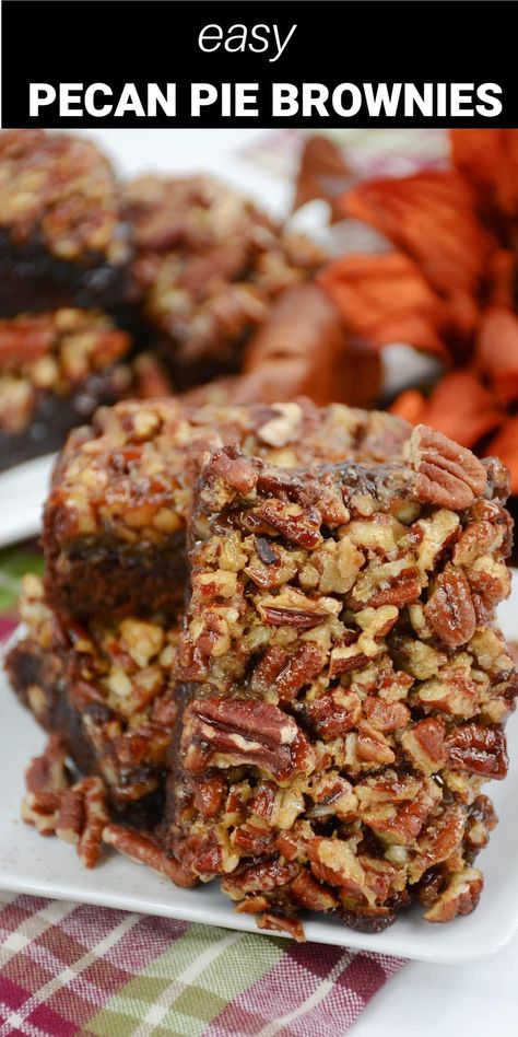 Thanksgiving Desserts Brownies, Pecan Pie Brownies Recipe, Recipe For Pecan Pie, Pecan Brownies Recipe, Thanksgiving Meal Prep, Boxed Brownie Recipes, Cake Mix Brownies, Pecan Pie Brownies, Brownie Bites Recipe