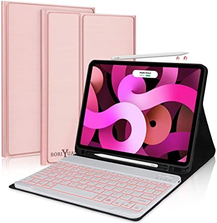 Amazon.com: New iPad Air 4th Generation 10.9 Keyboard Case 2020,Boriyuan 7 Colors Backlit Detachable Keyboard Slim Folio Smart Cover for iPad 10.9 inch/iPad Pro 11 inch with Build-in Pencil Holder – Rose Gold: Computers & Accessories Ipad Air 4th Generation, Rose Gold Ipad, Ipad Keyboard Case, Ipad Pro 11 Inch, Cover For Ipad, Apple Pencil Holder, Keyboard Case, Smart Case, Apple Ipad Air