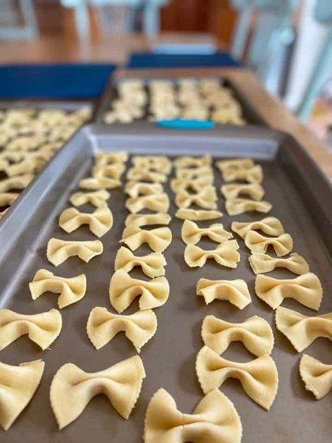 The Best Pasta Dough for Kitchenaid Mixer - Cilantro Parsley Homemade Bow Tie Pasta, How To Make Bowtie Pasta, Homemade Noodle Shapes, How To Make Bow Tie Pasta, Storing Homemade Pasta Noodles, Homemade Pasta Gift Ideas, Homemade Bowtie Pasta, Homemade Elbow Noodles, Homemade Macaroni Noodles