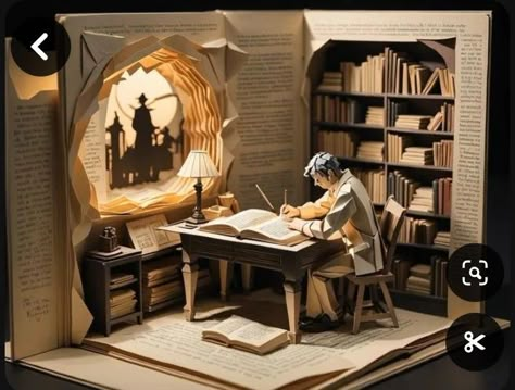 Bookshop Design, Book Diorama, Diy Tiny Books, Visual Arts Ideas, Diy Pop Up Book, Book Art Ideas, Miniature Library, Dove House, Book Folding Art