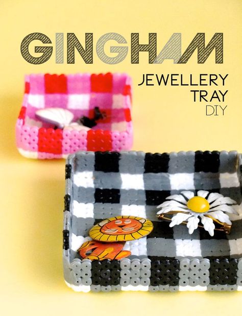 DIY: Gingham Jewellery Tray from Fuse Beads | My Poppet Makes Perler Beads Crafts, Diy Jewelry Tray, Perler Bead Patterns Ideas, Diy Jewelry To Sell, Jewellery Tray, 3d Perler Bead, Diy Perler Bead Crafts, Perler Crafts, Perler Bead Crafts