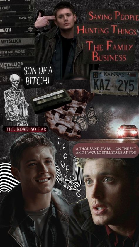 get it, the skeletons there because he’s dead 😀 #supernatural #spn #deanwinchester #moodboard #aesthetic #vintage Supernatural Background, Supernatural Lucifer, Supernatural Poster, Jensen Ackles Supernatural, Supernatural Wallpaper, Supernatural Pictures, Supernatural Dean Winchester, Supernatural Quotes, Winchester Supernatural