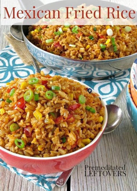 Mexican Fried Rice Recipe - This quick and easy Mexican Fried Rice is a great way to use precooked or leftover rice in an easy side dish. It can also be stuffed into burritos! Mexican Fried Rice, Mexican Fries, Mexican Rice Recipes, Arroz Frito, Rice Side Dishes, Leftover Rice, Mexican Rice, Mexican Foods, Easy Side Dish