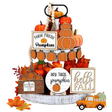 PRICES MAY VARY. Delicate Fall Decor Set: you will receive 1 set (17 pieces) of Thanksgiving fall tiered tray decor in the package, offering sufficient quantity and rich combinations for you to make beautiful decorations for your trays and tables; Please note that the tiered tray is not included Show Fall Charms: this wooden tiered tray decor set is characterized by the theme of fall and adopts warm colors and various exquisite and distinctive elements, such as pumpkins, broom, lantern and cute Fall Tiered Tray Decor, Thanksgiving Pumpkin, Decor Thanksgiving, Autumn Harvest, Decor Fall, Tiered Tray Decor, Tiered Tray, Tray Decor, Pumpkins