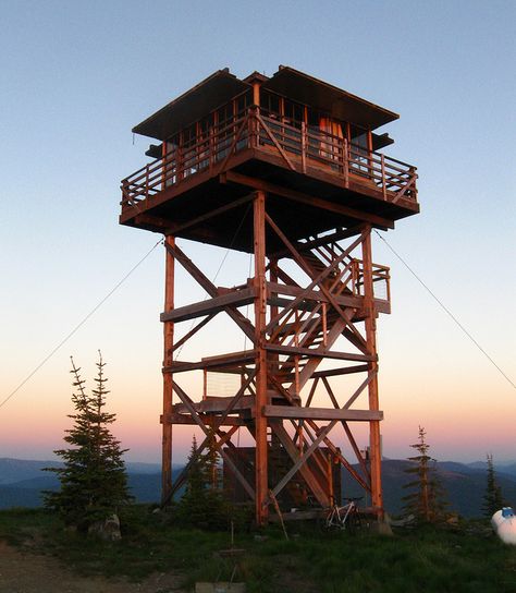 Fire Tower House Plans, House With Lookout Tower, Diy Lookout Tower, Fire Watchtower, Lookout Tower House, Fire Watch Tower, Tower Concept, Lookout Tower Architecture, Fire Lookout Tower