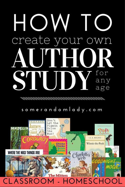 How to create an author study. Benefits of a book based unit study, how to create your own, and links to author studies by Some Random Lady. Elementary Poster, Homeschool Apps, Secular Homeschool, Geography For Kids, Author Study, Language Art Activities, Resource Room, Author Studies, Library Lessons