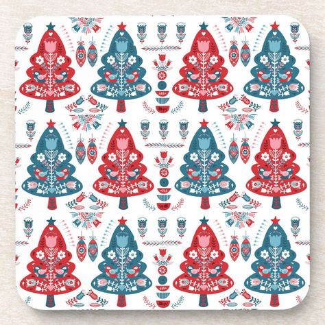 Nordic Christmas Pattern, Christmas Tree Blue And Red, Red And Blue Christmas Tree, Red And Blue Christmas, Christmas Tree Blue, Folk Christmas, Scandinavian Christmas Decorations, Blue Christmas Tree, Nordic Christmas