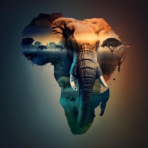 Photo illustration of elephant and the c... | Premium Photo #Freepik #photo #kenya #south-africa #tanzania #africa Africa Illustration, Africa Pictures, Africa Artwork, South Africa Art, Creative Pics, Africa Tanzania, Africa Continent, Elephant Wallpaper, Artwork Collection