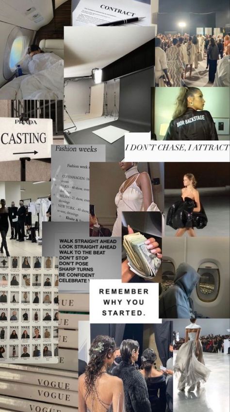 Work Collage Aesthetic, Dream Life Wallpaper Laptop, 2023 Vision Board Modeling, Fashion Pics For Vision Board, Fashion Week Aesthetic Wallpaper, Model Vision Board Ideas, Model Aesthetic Lifestyle Wallpaper, Fashion Design Vision Board, Modelling Vision Board