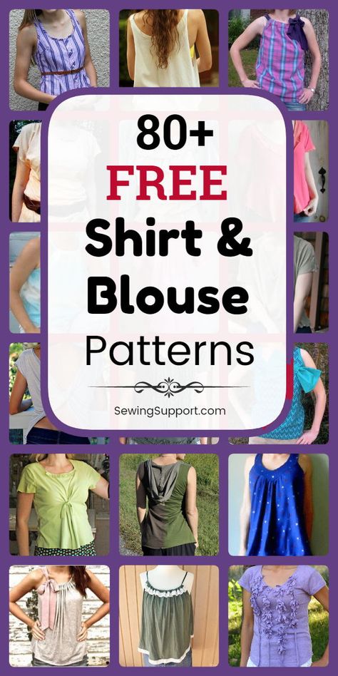 Sewing Patterns for Tops: 80+ free shirt & blouse sewing patterns, diy projects, and tutorials for women. Cute summer styles, simple tee refashions, knit and tank top styles and more. #SewingSupport #Tops #Shirt #Patterns #Blouse #Diy #Clothes #Sewing Sewing Patterns For Tops, Blouse Sewing Patterns, Shirt Blouse Pattern, Blouse Pattern Free, Shirt Patterns For Women, Shirt Patterns, Diy Summer Clothes, Sewing Patterns Free Women, Projek Menjahit