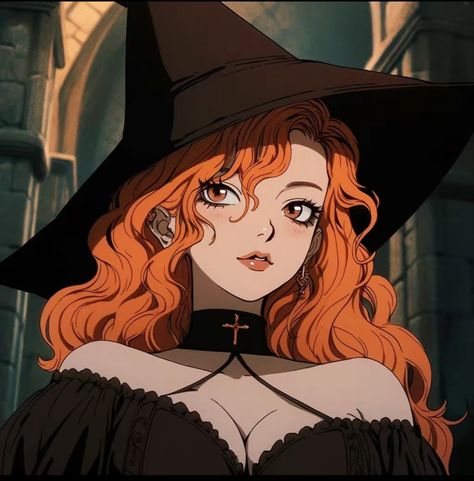 Redhead Pfp, Redhead Witch, Witch Woman, Goth Egirl, Cartoon Witch, Redhead Art, Pretty Redhead, Anime Witch, Red Hair Woman