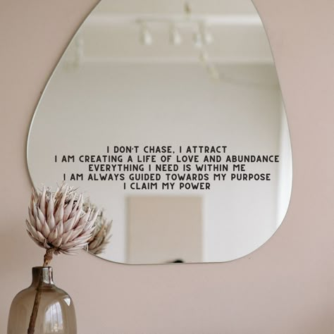 This daily affirmation mirror decal sticker helps you stay focused, reminding you of your goals and dreams. Thanks for stopping by! If you have any questions about any of the products, feel free to message me. Happy browsing! Quotes For Your Mirror, Cute Mirror Messages, Mirror With Saying, Bathroom Mirror Quotes, Mirror Messages, Mirror Affirmations, Affirmation Mirror, Trendy Mirror, Beauty Suite