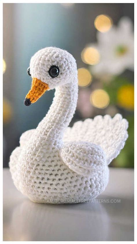 Amigurumi Swan Crochet Free Pattern Crochet Swan Pattern, Crochet Projects With White Yarn, Crochet Swan Free Pattern, Swan Sewing Pattern, Arigumi Crochet Amigurumi, Bird Crochet Pattern Free, Free Crochet Patterns To Print, Swan Amigurumi, Swan Crochet