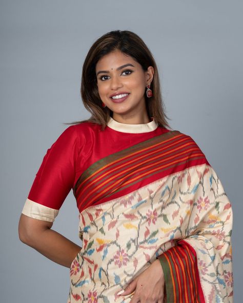 Saree Trending, Tulsi Silks, Ikat Saree, Lakshmi Images, Red Border, Ikat Pattern, Orange And Green, July 3, Pure Silk Sarees