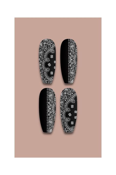 DXH NAIL CO Classic Black Bandana Paisley Nail Decals Water Transfer Nail Wraps Summer Paisley Nail Art Manicure Accessories for Nail Extensions (30MM Shorty) Paisley Nail Art, Summer Paisley, Nails Country, Fancy Nail Art, Country Nails, Black Bandana, Water Transfer, Womens Nails, Nail Extensions