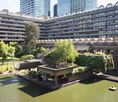 Modernist Architecture, Utopian Architecture, The Barbican, Green Brutalist Architecture, Barbican Centre, Overgrown Brutalist Architecture, Barbican Centre London, Postmodern Architecture Buildings, Soviet Brutalist Architecture