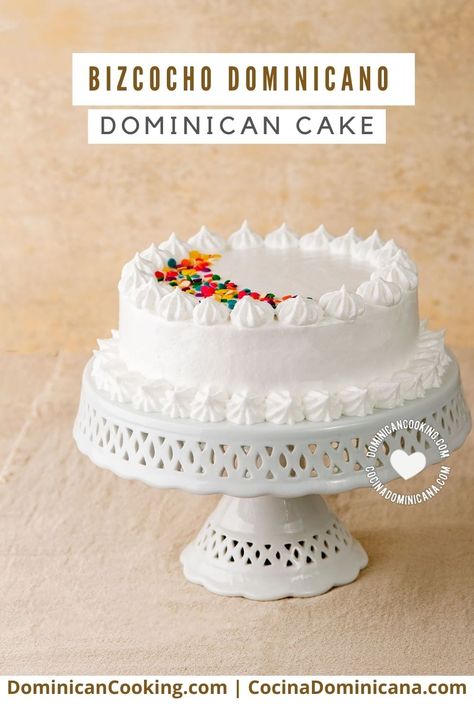 What makes Bizcocho Dominicano (Dominican Cake) so special? The secret is that this cake is incredibly delicate in texture and sinfully delicious. Dominican Cake Icing, Dominican Frosting Recipe, Easy Dominican Cake Recipe, Suspiro Dominicano, Dominican Cake Recipe, Dominican Desserts, Cake Covering, Swiss Merengue, Dominican Cooking