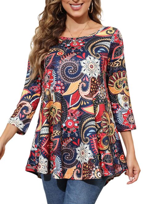 PRICES MAY VARY. Plus Tunic Tops for Women - Made of 96% Polyester 4% Spandex. Wear with our 3/4 sleeve tunic tops you will feel it is light & breathable, super soft as if you are not wearing clothes. Tunic Tops Design - 3/4 Sleeve Length & Round Neck. This Tunic Tops wear with leggings is suitable for different season. Long enough flowy hem to hide belly and hips, stretchy women's tunics perfect for oversized ladies or as maternity tops. Swing Flare T-shirt-Suitable for different occasion. Such Plus Size Fall Tops, Tunic Outfit, Stylish Plus Size Clothing, Plus Size Boutique, Plus Size Fall, Casual Tops For Women, Maternity Tops, Tops Fall, Outdoor Wear