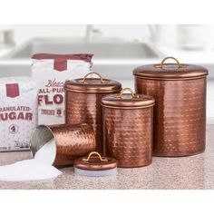 Russet 4 Piece Kitchen Canister Set Kitchen Cannisters, Copper Canisters, Kitchen Favorites, Kitchen Canister Set, Countertop Storage, Old Dutch, Storage Canisters, Copper Kitchen, Kitchen Canisters